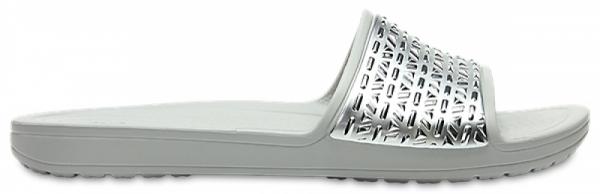 Womens Crocs Sloane Graphic Etched Slides Pearl White / Silver